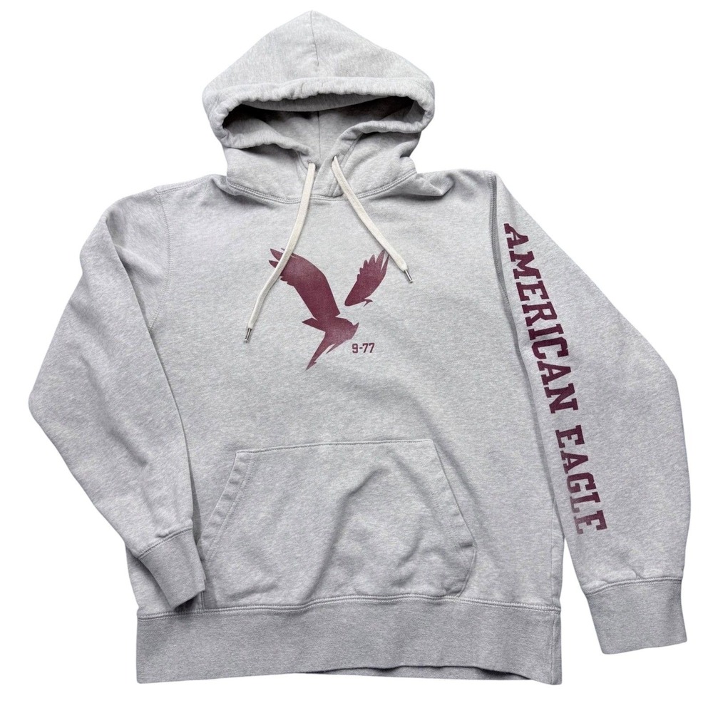 Y2K American Eagle Super Soft Spellout Graphic Hoodie Gray Athleisure Mens M